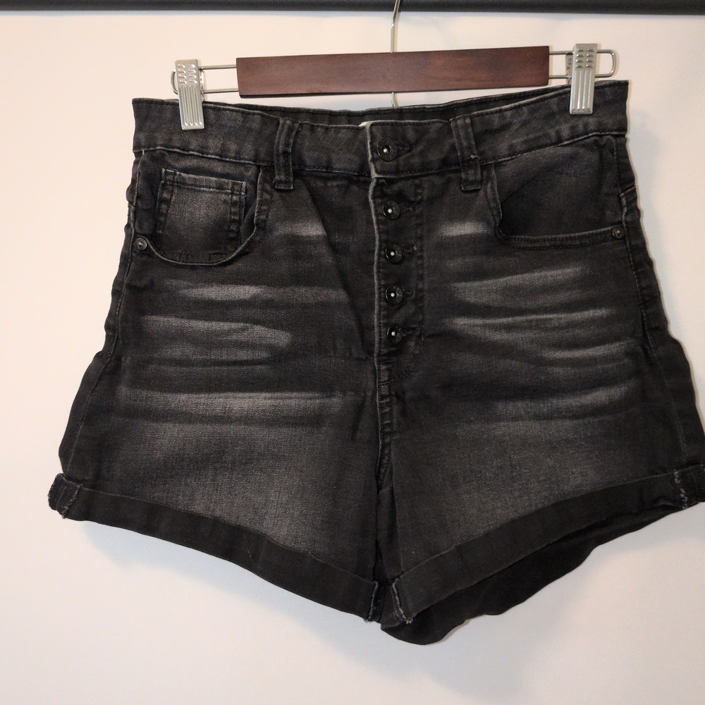 Ariya Jeans Denim Shorts Women 11/30 Black Wash High Rise Button Fly PJ31656WB11
